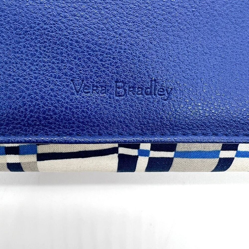 Vera Bradley RFID Audrey Faux Leather and Fabric Wallet Blue White Gray Plaid - Picture 2 of 12